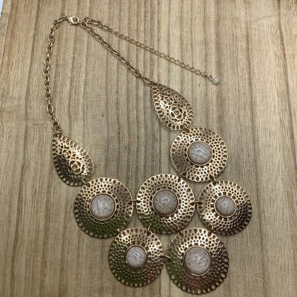 SHB AVON Lace Gold Tone Glass Stone Layered Necklace - Picture 2 of 6